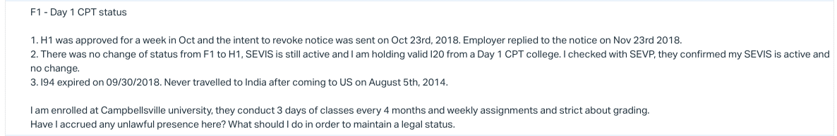 f1 visa day 1 cpt Have I accrued unlawful presence
